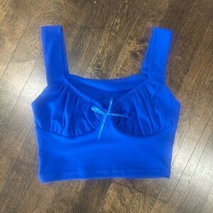 Blue Women's Crop Top with Bow Detailing Medium